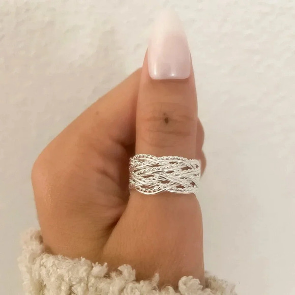 925 Sterling Silver Woven Ring Mesh RIng Minimalist Ring Dainty Ring Band - Picture 7 of 9